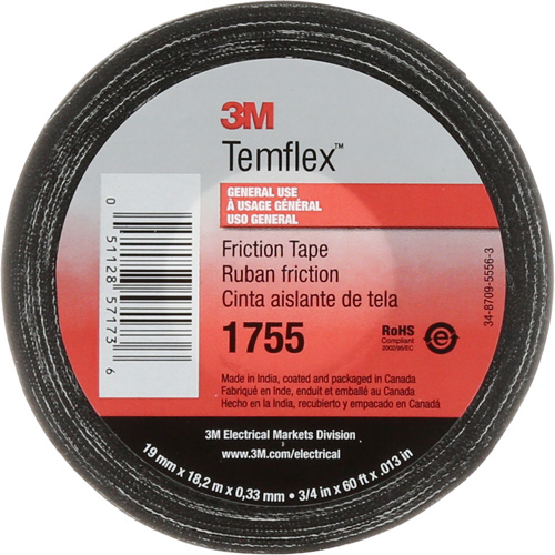Ruban de chatterton Temflex 1755, 19 mm (3/4") x 18,28 m (60'), Noir Haskins Industrial Inc.