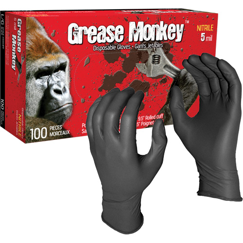 Gants jetables Grease Monkey, Grand, Nitrile, 5 mils, Sans poudre, Noir Haskins Industrial Inc.