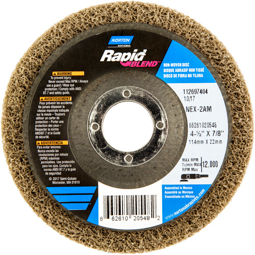 4-1/2X7/8 RAPID FINISH WHEEL NEX-2AM MED, 4-1/2" Dia., Medium Grit, Aluminum Oxide Haskins Industrial Inc.