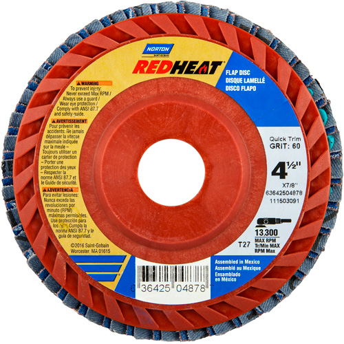 Disques &agrave; lamelles en plastique Red Heat, 4-1/2" x 7/8", Type 27, Grain 40, C&eacute;ramique d'alumine Haskins Industrial Inc.