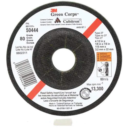 Green Corps Flexible Grinding Wheel, 4-1/2" x 1/8", 7/8" Arbor, Ceramic, Type 27 Haskins Industrial Inc.