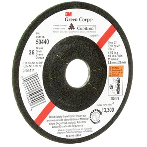 Green Corps Flexible Grinding Wheel, 4-1/2" x 1/8", 7/8" Arbor, Ceramic, Type 27 Haskins Industrial Inc.