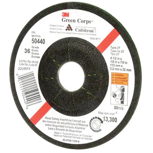 Green Corps Flexible Grinding Wheel, 4-1/2" x 1/8", 7/8" Arbor, Ceramic, Type 27 Haskins Industrial Inc.