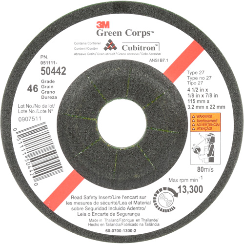 Green Corps Flexible Grinding Wheel, 4-1/2" x 1/8", 7/8" Arbor, Ceramic, Type 27 Haskins Industrial Inc.