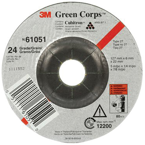 Green Corps Flexible Grinding Wheel, 5" x 1/4", 7/8" Arbor, Ceramic, Type 1 Haskins Industrial Inc.