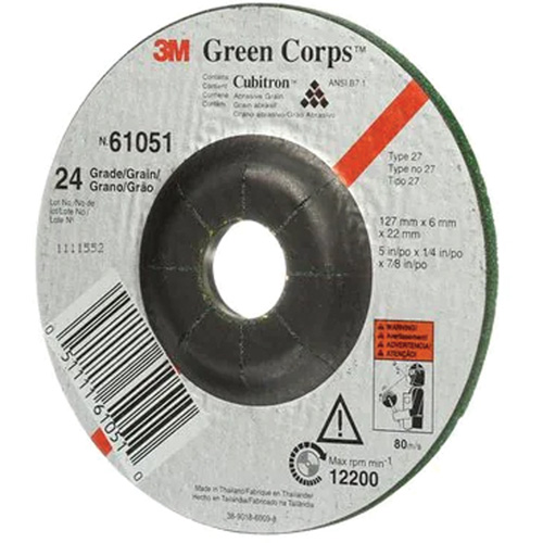 Green Corps Flexible Grinding Wheel, 5" x 1/4", 7/8" Arbor, Ceramic, Type 1 Haskins Industrial Inc.