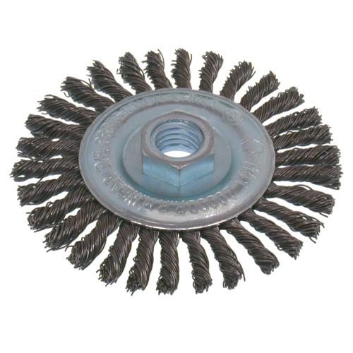 Brosses &eacute;conomiques &agrave; fil nou&eacute;s &agrave; haute vitesse pour cordons de soudure, Dia. 6", Fils 0,02", Arbre 5/8"-11, Acier Haskins Industrial Inc.