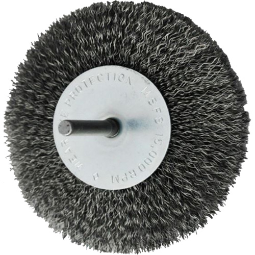 Brosses mont&eacute;es &agrave; fils cr&ecirc;p&eacute;s circulaires, 4", Fils 0,008", Tige 1/4" Haskins Industrial Inc.
