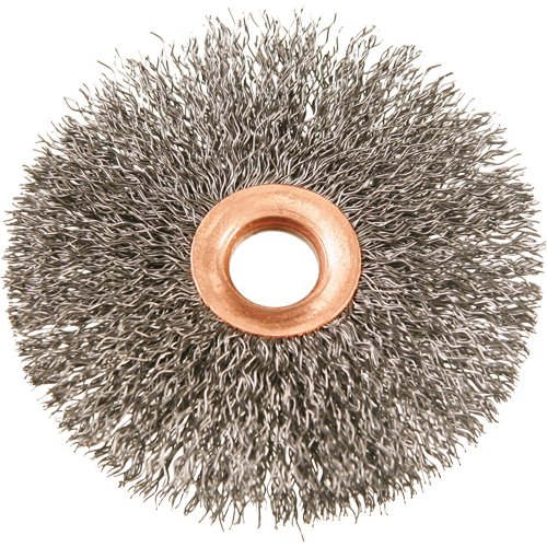 Brosses rotatives &agrave; fils cr&ecirc;p&eacute;s avec moyeu en cuivre 3", 3" dia., Fils 0,012", Arbre 1/2" Haskins Industrial Inc.