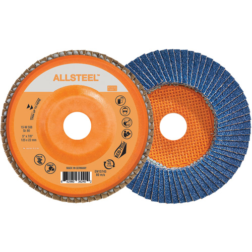 AllSteel Flap Disc, 5" x 7/8", Type 27, 80 Grit, Zirconia Alumina Haskins Industrial Inc.