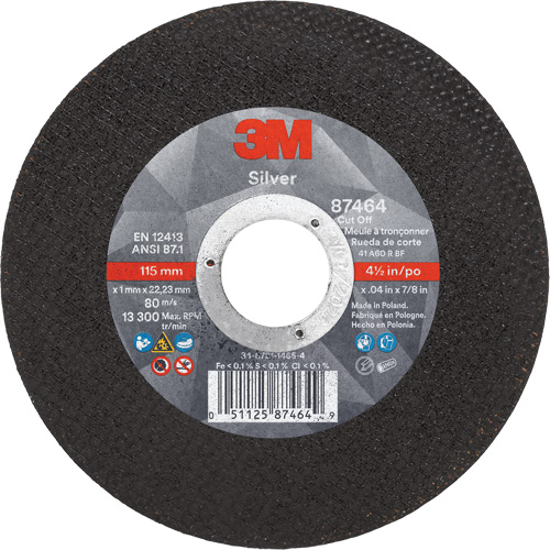 Silver Cut-Off Wheel, 4-1/2" x 0.04", 7/8" Arbor, Type 1, Ceramic, 13300 RPM Haskins Industrial Inc.