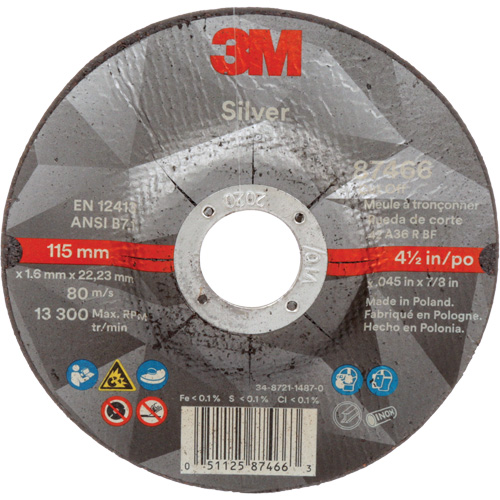 Meule &agrave; tronçonner Silver, 4-1/2" x 0,045", Arbre de 7/8", Type 27, C&eacute;ramique, 13 300 Tr/min Haskins Industrial Inc.