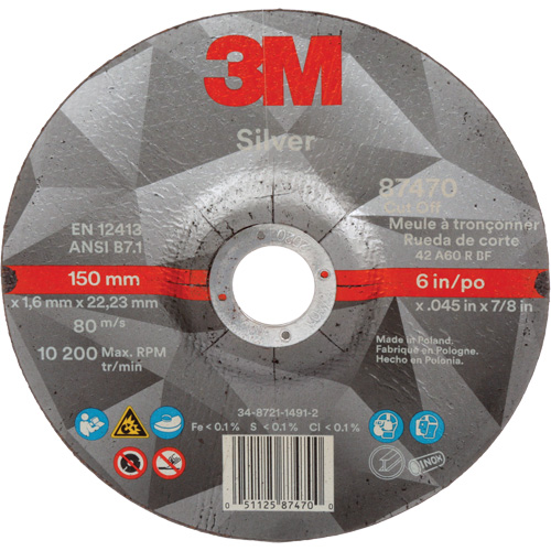 Silver Cut-Off Wheel, 6" x 0.045", 7/8" Arbor, Type 27, Ceramic, 10200 RPM Haskins Industrial Inc.