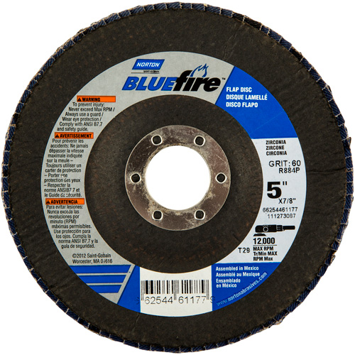 Disque &agrave; lamelles BlueFire, 5" x 7/8", Type 29, Grain 36, Alumine de zirconium Haskins Industrial Inc.