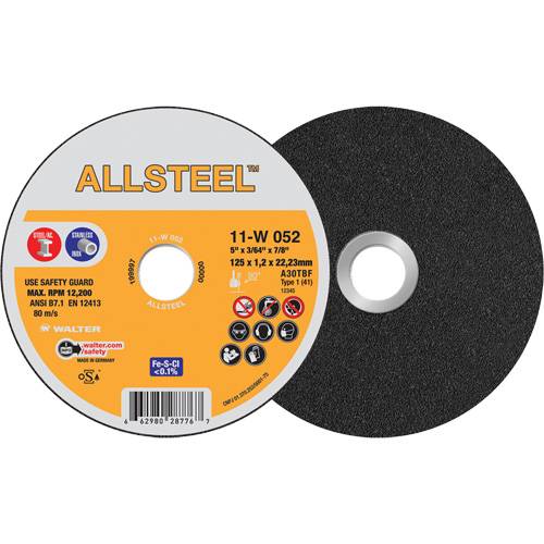 AllSteel Cut-Off Wheel, 5" x 3/64", 7/8" Arbor, Type 1, Aluminum Oxide, 12250 RPM Haskins Industrial Inc.