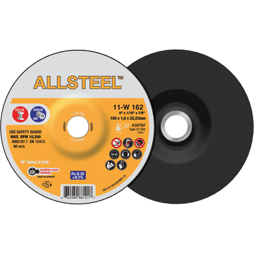 AllSteel Cut-Off Wheel, 6" x 1/16", 7/8" Arbor, Type 27, Aluminum Oxide, 10200 RPM Haskins Industrial Inc.