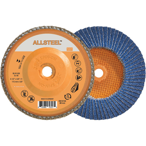 Disque &agrave; lamelles ALLSTEEL, 4-1/2" x 5/8"-11, Type 27, Grain 60, Alumine de zirconium Haskins Industrial Inc.