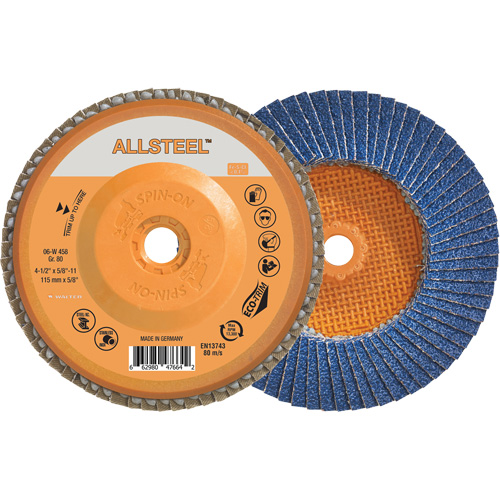 Disque &agrave; lamelles ALLSTEEL, 4-1/2" x 5/8"-11, Type 27, Grain 80, Alumine de zirconium Haskins Industrial Inc.