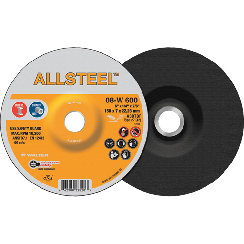 Meule ALLSTEEL, 6" x 1/4", Arbre 7/8", Oxyde d'aluminium, Type 27 Haskins Industrial Inc.