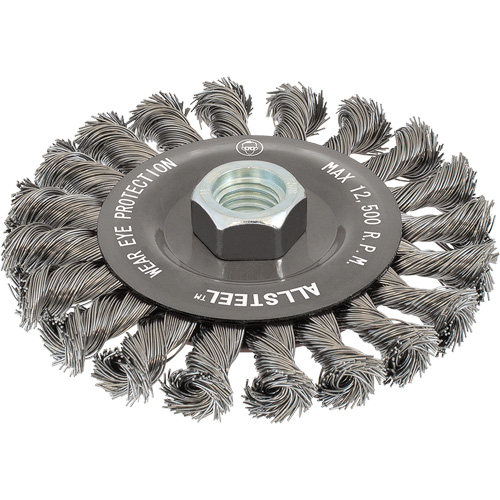 Brosse m&eacute;tallique AllSteel, Dia. 5", Fils 0,02", Arbre 5/8"-11, Acier Haskins Industrial Inc.