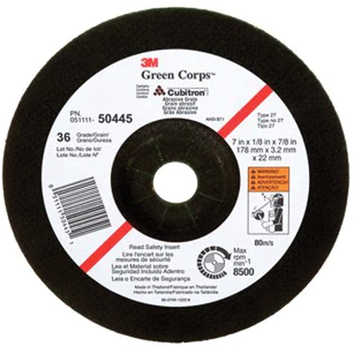 Green Corps Depressed Centre Wheel, 7" x 1/8", 7/8" Arbor, Ceramic, Type 27 Haskins Industrial Inc.