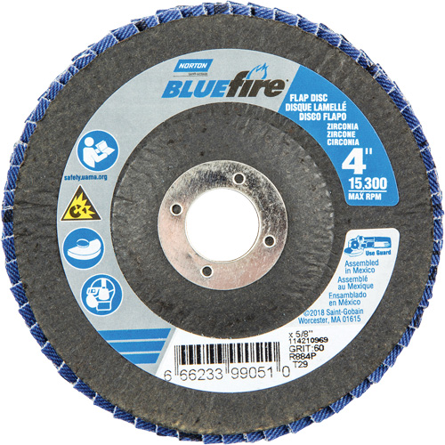 Disque &agrave; lamelles coniques R884P BlueFire, 4" x 5/8", Type 29, Grain P60, Alumine de zirconium Haskins Industrial Inc.