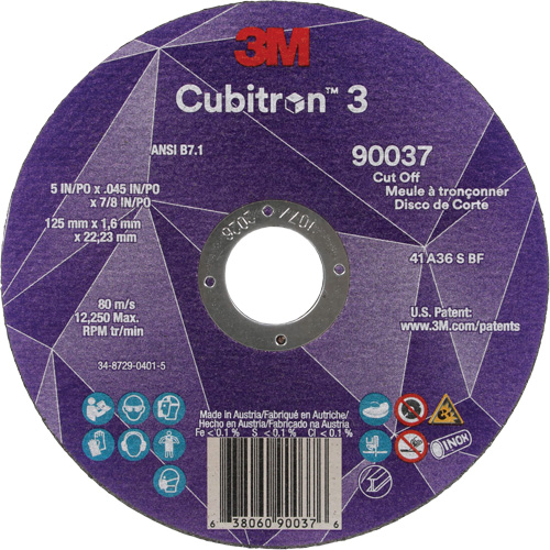 Cubitron 3 Cut-Off Wheel, 5" x 0.045", 7/8" Arbor, Type 1, Ceramic, 12250 RPM Haskins Industrial Inc.