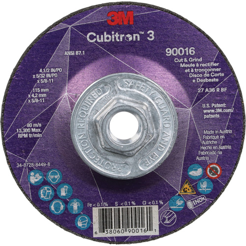 Cubitron 3 Cut & Grind Wheel, 4-1/2" x 5/32", 5/8"-11 Arbor, Type T27, 36+ Grit, Ceramic Haskins Industrial Inc.