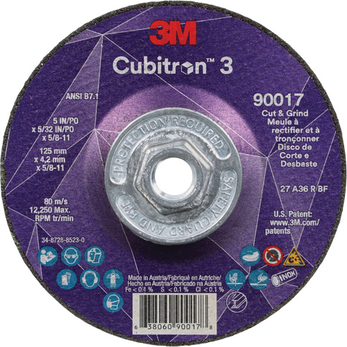 Meule &agrave; couper & tronçonner Cubitron 3, 5" x 5/32", Arbre de 5/8"-11, Type T27, Grain de 36+, C&eacute;ramique Haskins Industrial Inc.