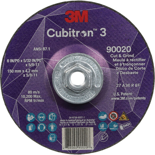 Cubitron 3 Cut & Grind Wheel, 6" x 5/32", 5/8"-11 Arbor, Type T27, 36+ Grit, Ceramic Haskins Industrial Inc.
