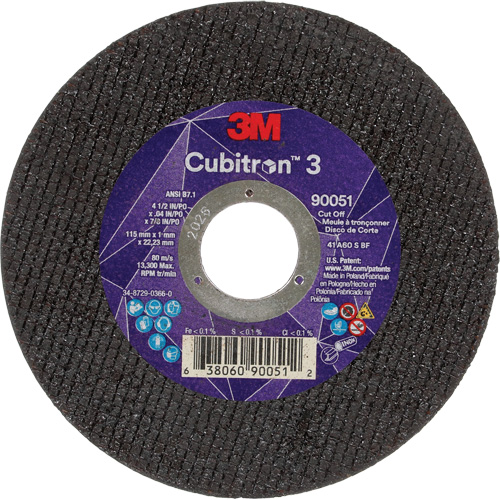 Cubitron 3 Cut-Off Wheel, 4-1/2" x 0.04", 7/8" Arbor, Type T1, Ceramic, 13300 RPM Haskins Industrial Inc.