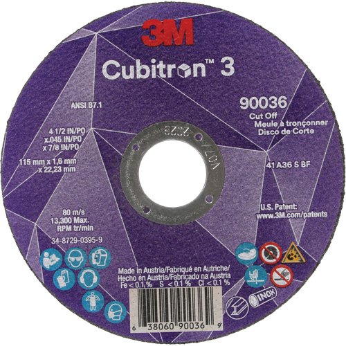 Cubitron 3 Cut-Off Wheel, 4-1/2" x 0.045", 7/8" Arbor, Type T1, Ceramic, 13300 RPM Haskins Industrial Inc.