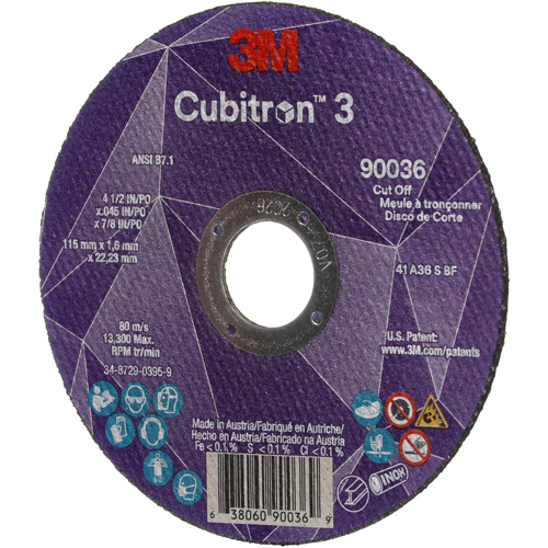Cubitron 3 Cut-Off Wheel, 4-1/2" x 0.045", 7/8" Arbor, Type T1, Ceramic, 13300 RPM Haskins Industrial Inc.