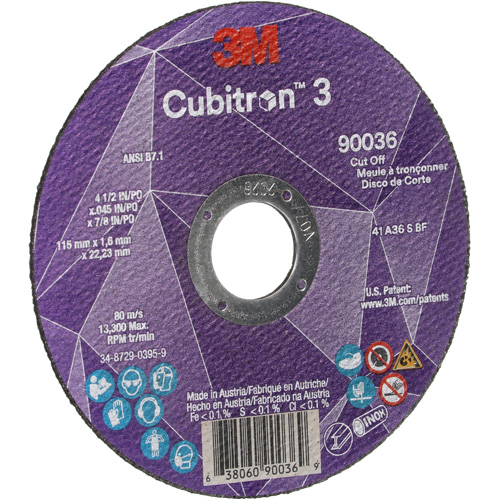 Cubitron 3 Cut-Off Wheel, 4-1/2" x 0.045", 7/8" Arbor, Type T1, Ceramic, 13300 RPM Haskins Industrial Inc.