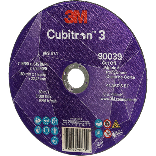 Cubitron 3 Cut-Off Wheel, 7" x 0.09", 7/8" Arbor, Type T27, Ceramic, 8500 RPM Haskins Industrial Inc.