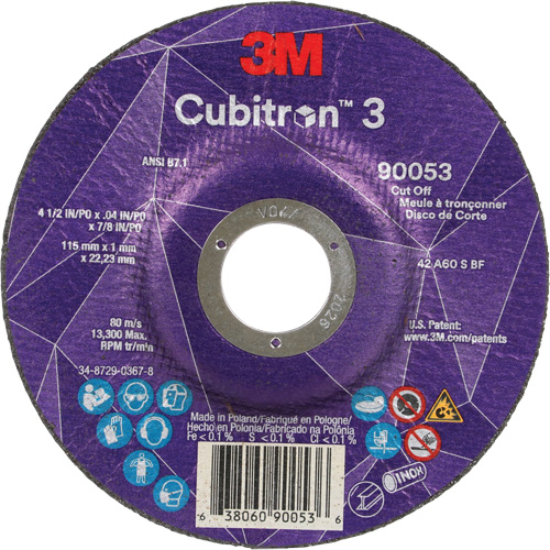 Cubitron 3 Cut-Off Wheel, 4-1/2" x 0.04", 7/8" Arbor, Type T27, Ceramic, 13300 RPM Haskins Industrial Inc.