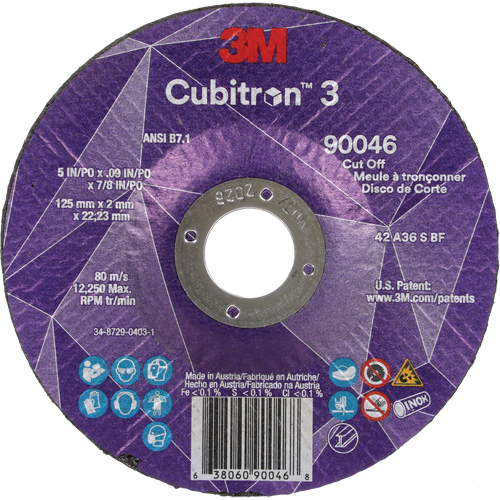 Cubitron 3 Cut-Off Wheel, 5" x 0.09", 7/8" Arbor, Type T27, Ceramic, 12250 RPM Haskins Industrial Inc.