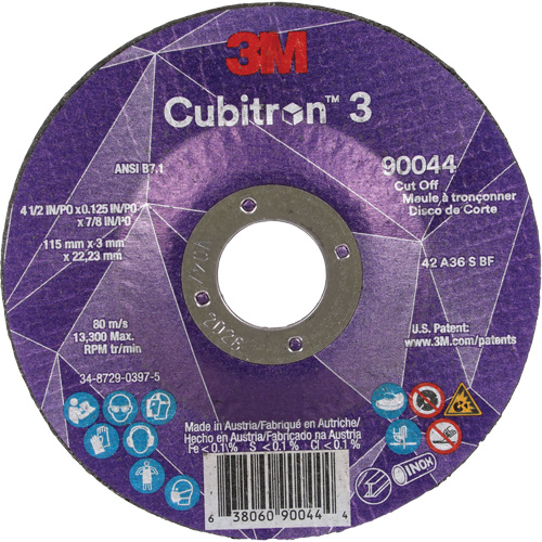 Cubitron 3 Cut-Off Wheel, 4-1/2" x 1/8", 7/8" Arbor, Type T27, Ceramic, 13300 RPM Haskins Industrial Inc.