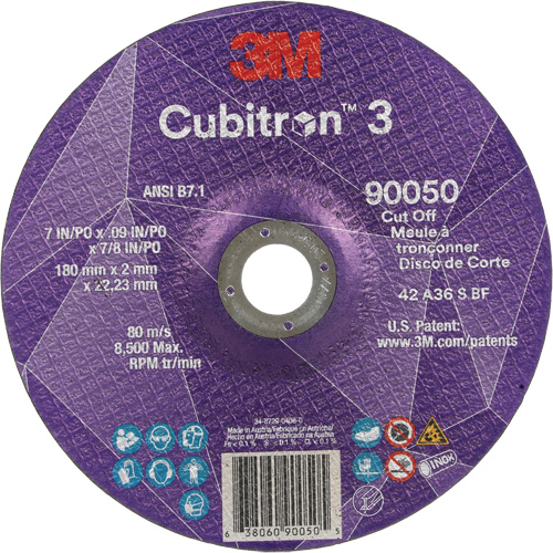 Cubitron 3 Cut-Off Wheel, 7" x 0.09", 7/8" Arbor, Type T27, Ceramic, 8500 RPM Haskins Industrial Inc.