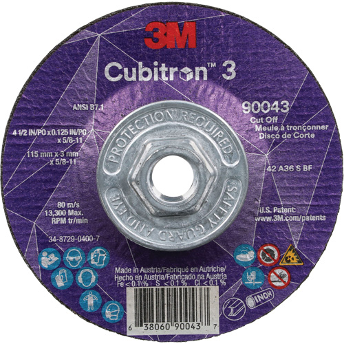 Cubitron 3 Cut-Off Wheel, 4-1/2" x 1/8", 5/8"-11 Arbor, Type T27, Ceramic, 13300 RPM Haskins Industrial Inc.