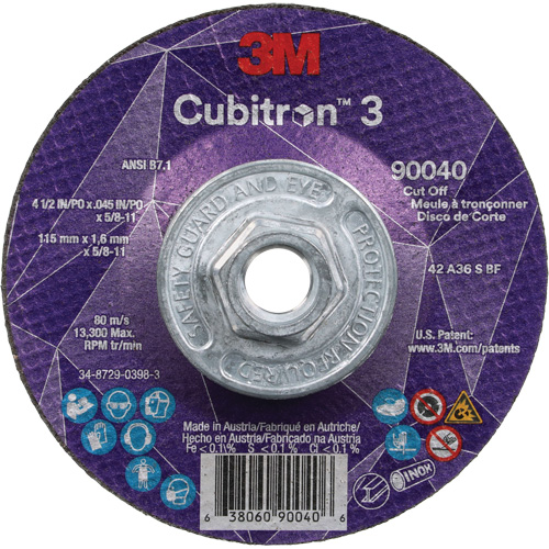 Cubitron 3 Cut-Off Wheel, 4-1/2" x 0.045", 5/8"-11 Arbor, Type T27, Ceramic, 13300 RPM Haskins Industrial Inc.