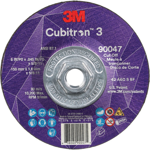 Meule &agrave; tronçonner Cubitron 3, 6" x 0,045", Arbre de 5/8"-11, Type T27, C&eacute;ramique, 10 200 Tr/min Haskins Industrial Inc.