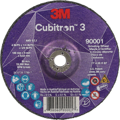 Cubitron 3 Depressed Centre Grinding Wheel, 4" x 1/4", 3/8" Arbor, Ceramic, Type T27 Haskins Industrial Inc.