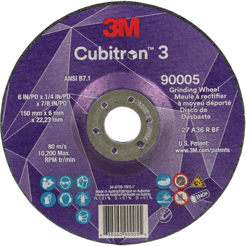 Cubitron 3 Depressed Centre Grinding Wheel, 6" x 1/4", 7/8" Arbor, Ceramic, Type T27 Haskins Industrial Inc.