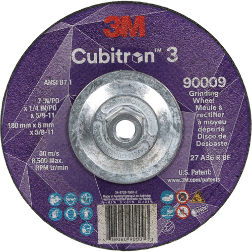 Cubitron 3 Depressed Centre Grinding Wheel, 7" x 1/4", 5/8"-11 Arbor, Ceramic, Type T27 Haskins Industrial Inc.