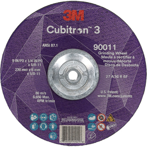 Cubitron 3 Depressed Centre Grinding Wheel, 9" x 0.25", 5/8"-11 Arbor, Ceramic, Type T27 Haskins Industrial Inc.