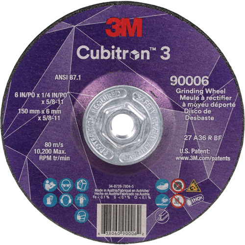 Cubitron 3 meule a moyeu d&eacute;port&eacute;, 6" x 0,25", Arbre 5/8"-11, C&eacute;ramique, Type T27 Haskins Industrial Inc.