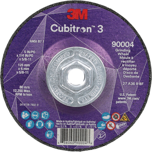Cubitron 3 Depressed Centre Grinding Wheel, 5" x 0.25", 5/8"-11 Arbor, Ceramic, Type T27 Haskins Industrial Inc.