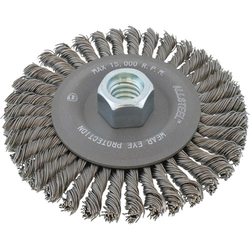 ALLSTEEL Wheel Wire Brush, 6" Dia., 0.02" Fill, 5/8"-11 Arbor Haskins Industrial Inc.
