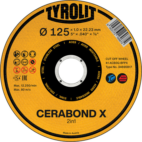 Cerabond X Cut-Off Wheel, 5" x 0.04", 7/8" Arbor, Ceramic Haskins Industrial Inc.